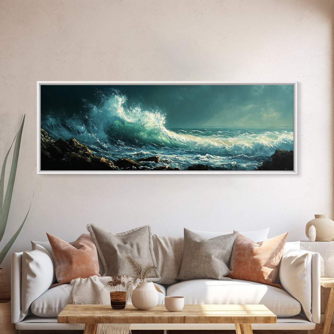 Dark Ocean Wave Canvas Print Dramatic Seascape Art, Coastal Wall Art, Stormy Water Painting, Nautical Home Decor, Large Wall Art