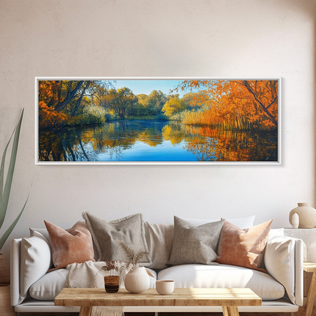 Autumn Lake, Fall Landscape Painting, Nature Wall Art, Seasonal Home Decor, Canvas Print, Rustic Cabin Artwork, Living Room Art