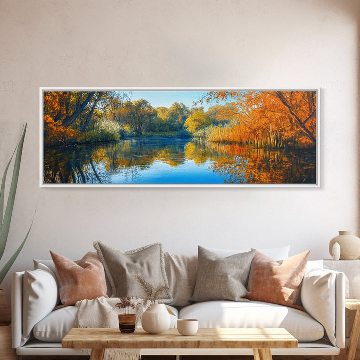 Autumn Lake, Fall Landscape Painting, Nature Wall Art, Seasonal Home Decor, Canvas Print, Rustic Cabin Artwork, Living Room Art