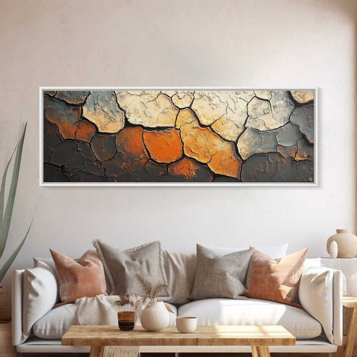 Cracked Earth, Textured Wall Art, Abstract Painting, Earthy Tones, Framed Canvas Print, Industrial Home Decor, Office Artwork