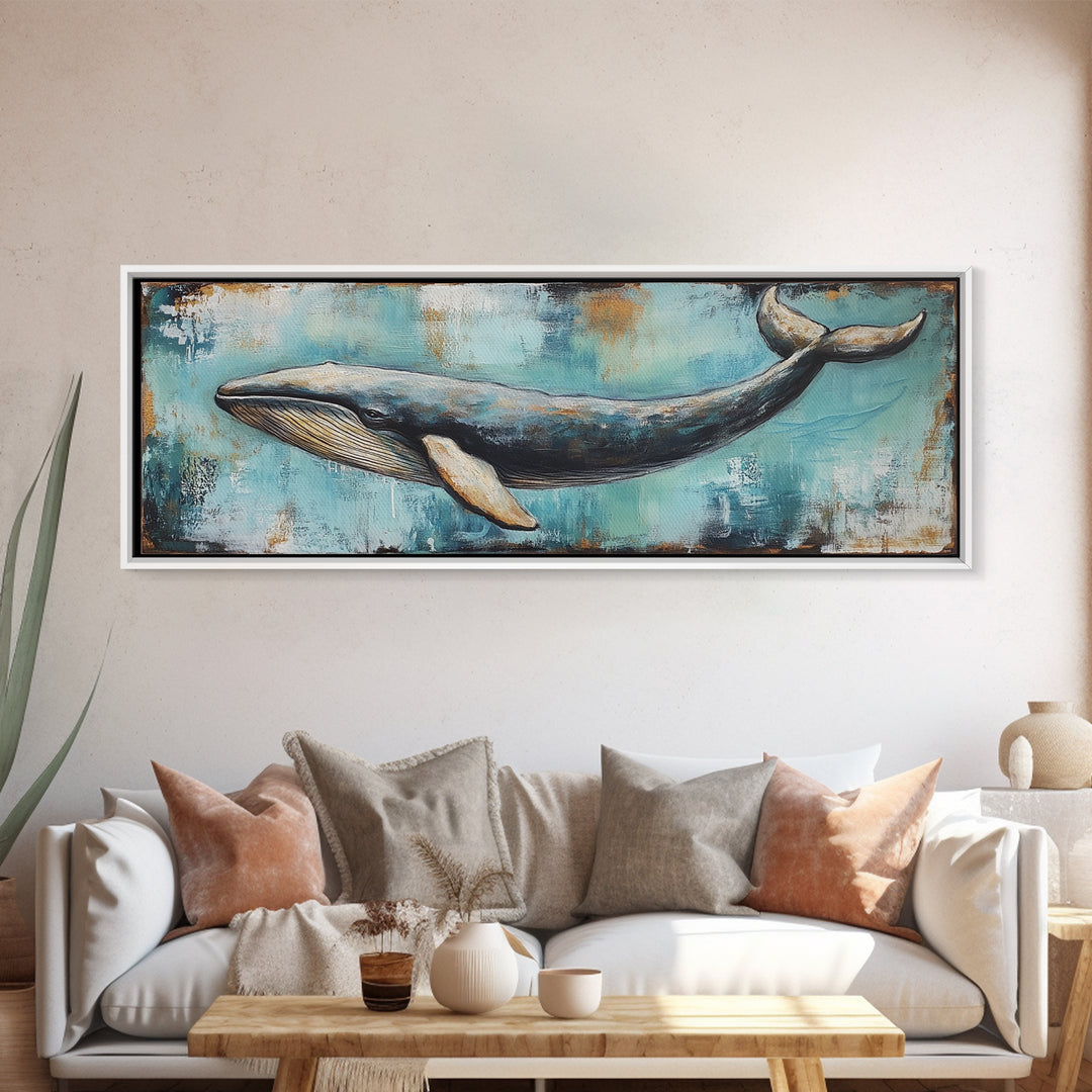 Blue Whale, Ocean Art, Canvas Print, Coastal Home Decor, Nautical Wall Art, Marine Life Painting, Beach House Wall Art, Rustic Artwork