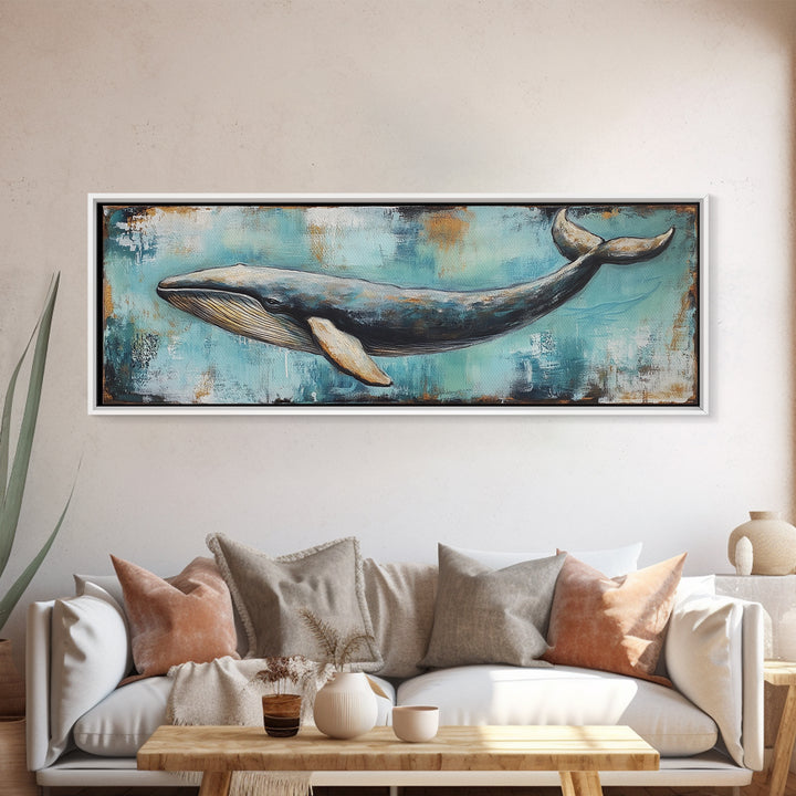 Blue Whale, Ocean Art, Canvas Print, Coastal Home Decor, Nautical Wall Art, Marine Life Painting, Beach House Wall Art, Rustic Artwork