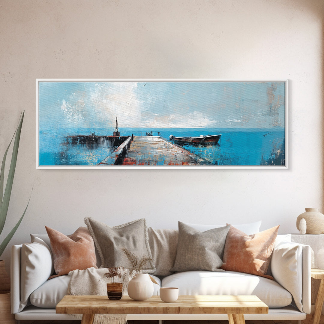 Ocean Pier, Blue Coastal Art, Nautical Wall Decor, Beach House Art, Living Room Wall Art, Seascape Painting, Canvas Print