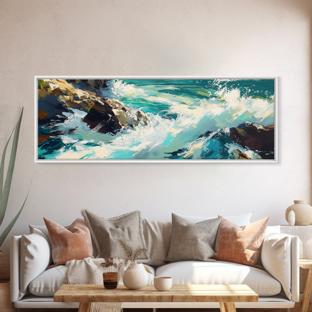 Ocean Waves, Coastal Seascape Art, Beach House Wall Decor, Blue Abstract Painting, Living Room Art, Modern Print, Canvas Print