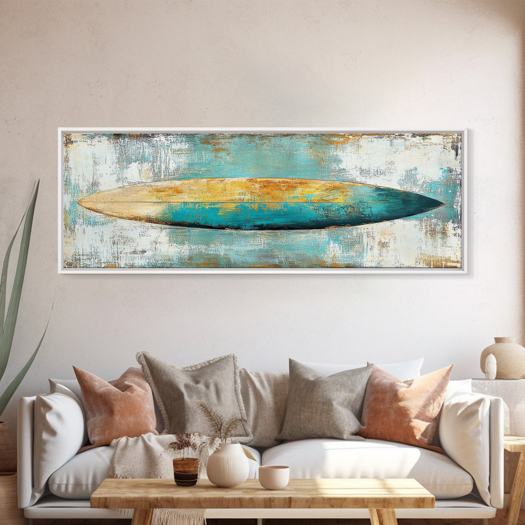 Surfboard Art, Beach Decor, Coastal Wall Art, Surfboard Painting, Beach Art, Bedroom Wall Art, Canvas Print, Framed Canvas Print