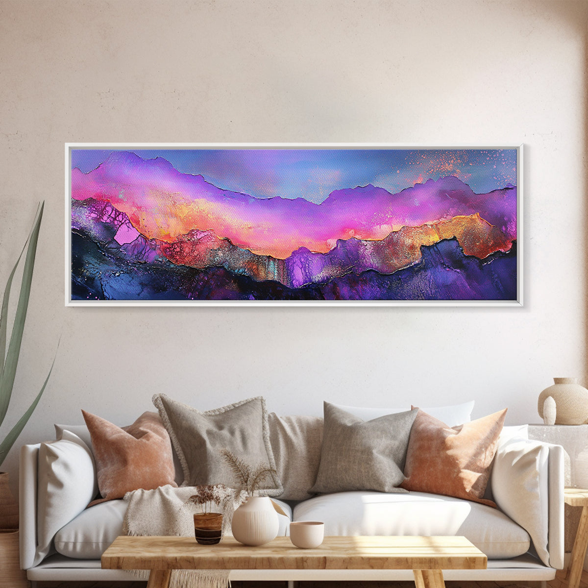 Abstract Mountains, Colorful Sunset Art, Modern Landscape, Vibrant Wall Art, Living Room Art, Canvas Print, Framed Canvas Print