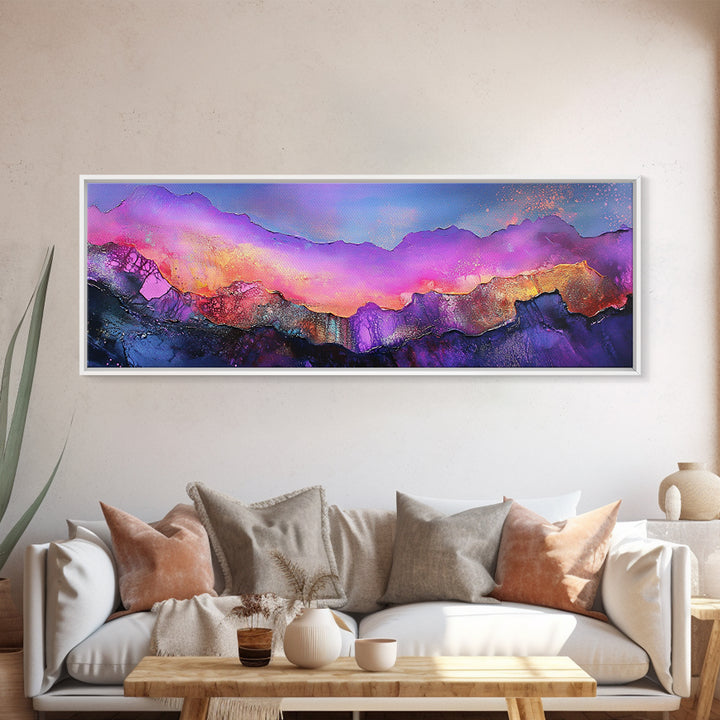 Abstract Mountains, Colorful Sunset Art, Modern Landscape, Vibrant Wall Art, Living Room Art, Canvas Print, Framed Canvas Print