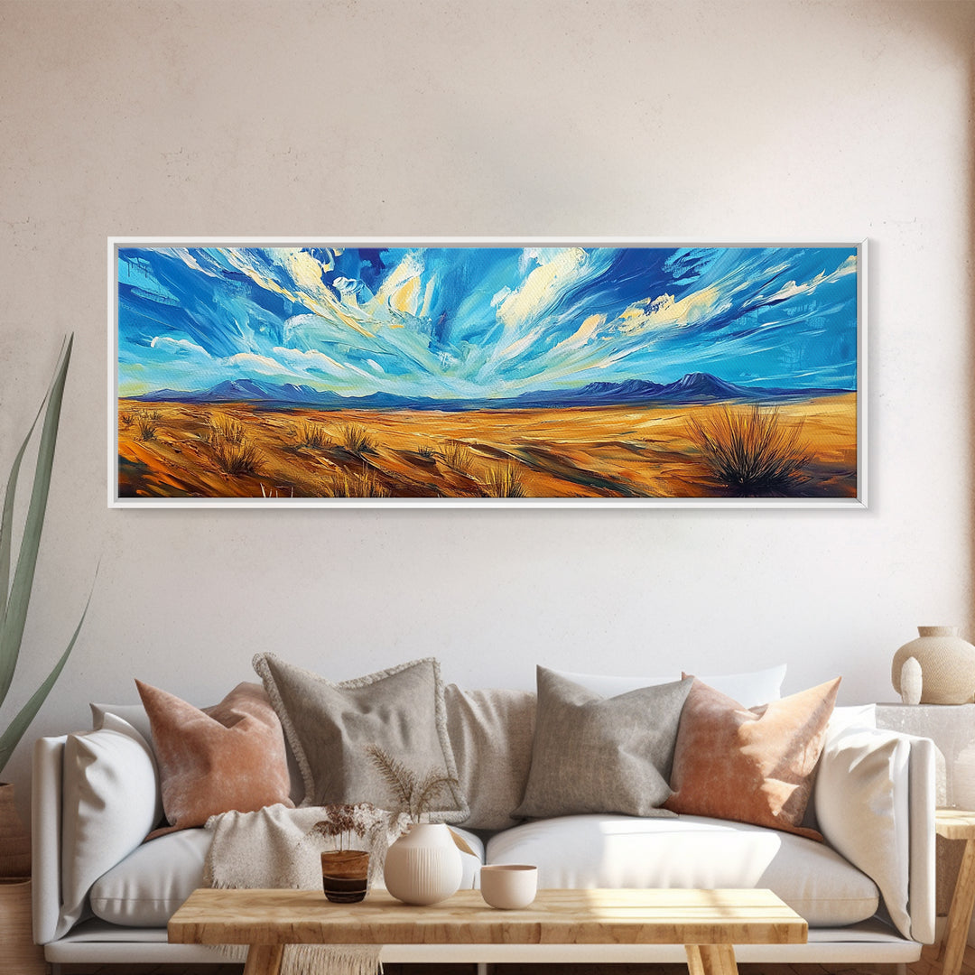 Desert Landscape, Sunset Over Mountains, Nature Painting, Home Decor, Living Room Art, Canvas Print, Framed Canvas Print