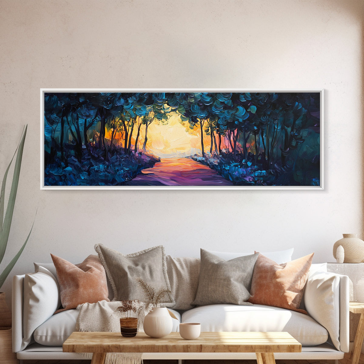 Enchanted Forest, Magical Nature Scene, Sunset Pathway Art, Mystical Landscape, Dreamy Wall Decor, Framed Canvas Print