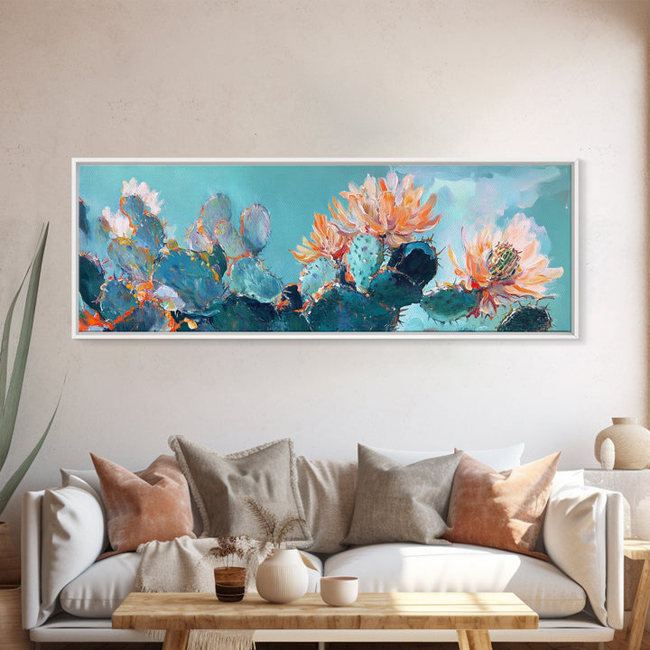Blooming Cactus Flowers Canvas Print Vibrant Desert Painting, Boho Wall Art, Southwest Decor, Botanical Living Room Artwork
