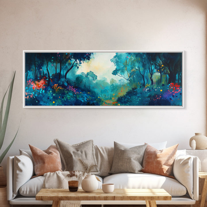 Mystical Forest Framed Canvas Print, Enchanted Woods Art, Vibrant Landscape Wall Art, Nature Home Decor, Boho Aesthetic