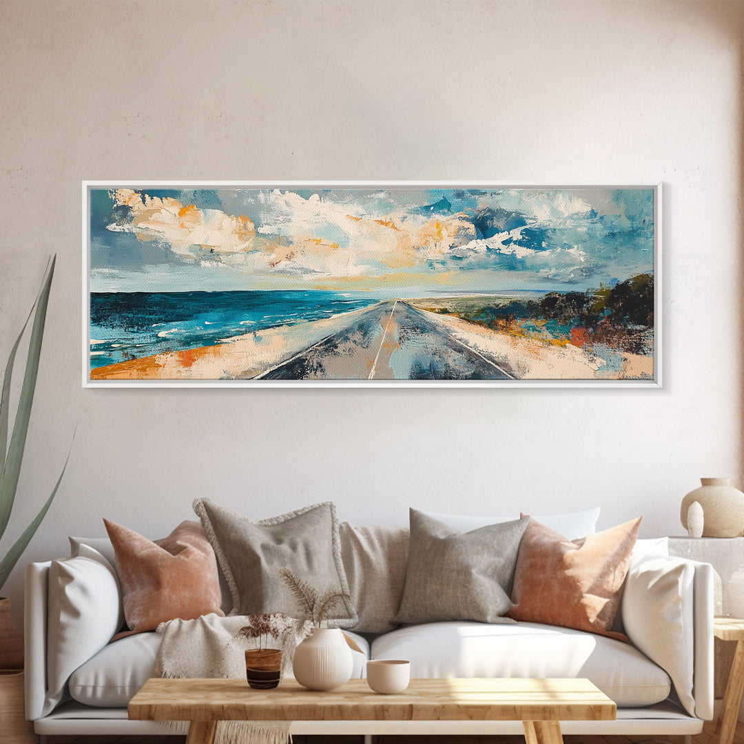 Coastal Highway Canvas Print, Ocean Road Painting, Scenic Landscape Wall Art, Travel Decor, Abstract Artwork, Office Wall Art