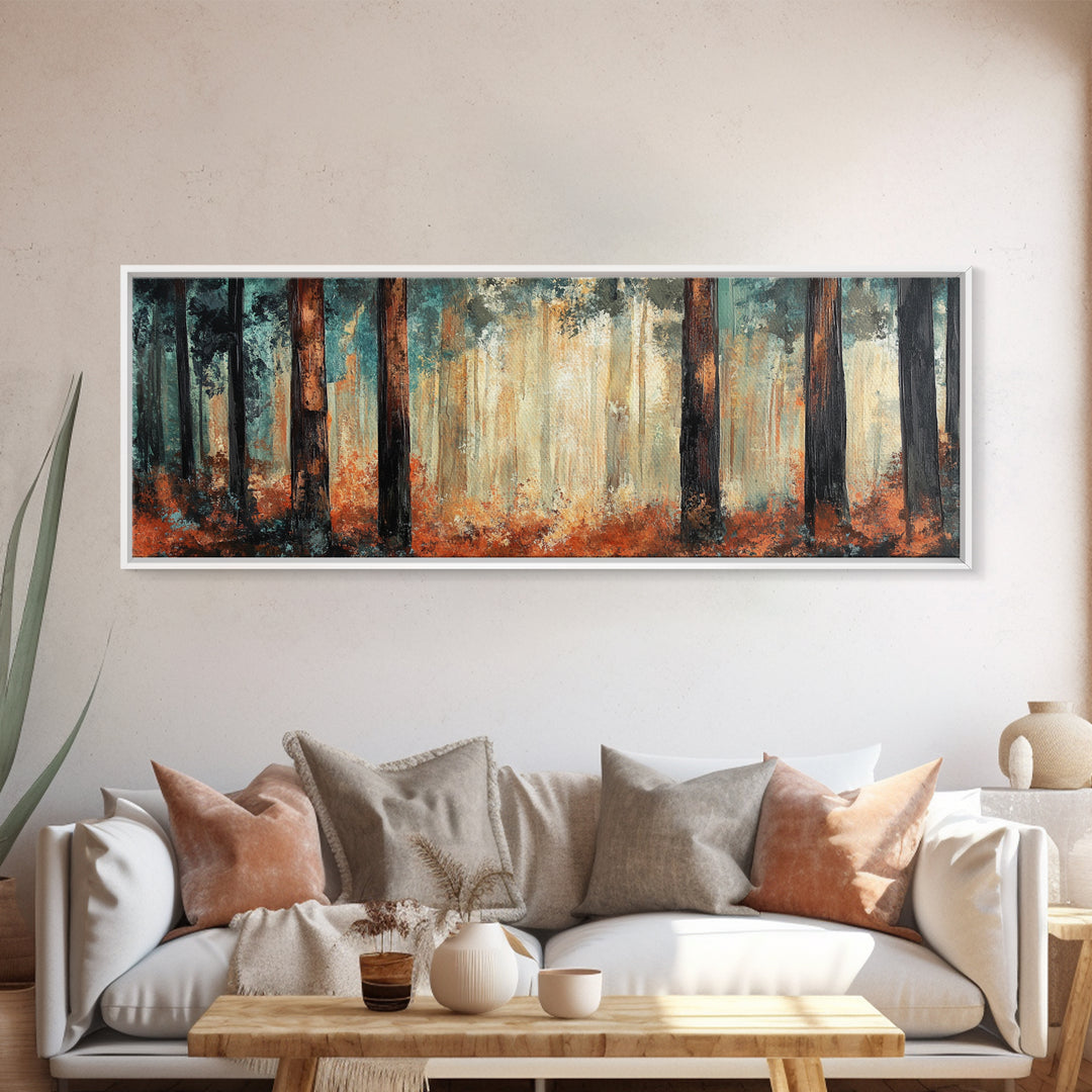 Autumn Forest Canvas Print, Rustic Fall Wall Art, Nature Landscape Painting, Cabin Decor, Earthy Tones, Cozy Living Room Art