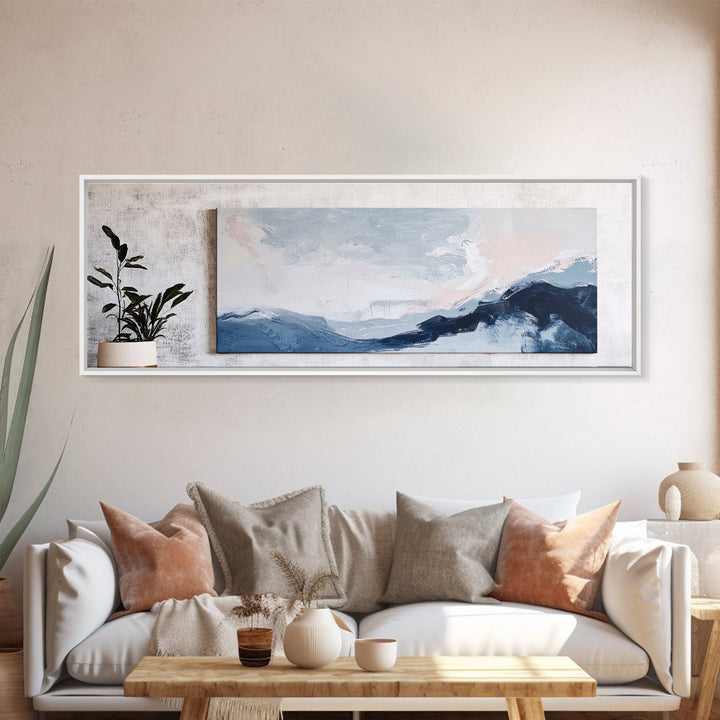 Blue Abstract Waves Canvas Print Minimalist Coastal Wall Art, Serene Seascape Painting, Modern Office or Living Room Decor, Gift Idea