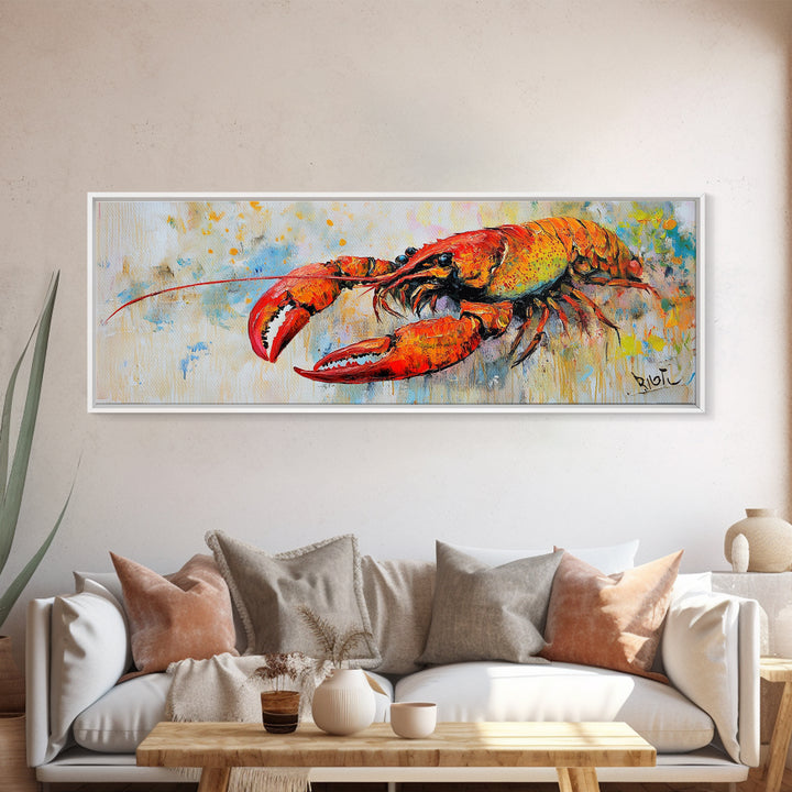 Bold Lobster Painting Canvas Print Vibrant Coastal Kitchen Wall Art, Seafood Restaurant Decor, Nautical Dining Room or Bar Artwork