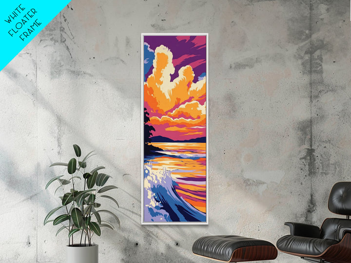 Ocean Sunset Wave, Beach Landscape, Vibrant Seascape, Framed Canvas Print, Coastal Wall Art, Nautical Decor, Summer Home Accent
