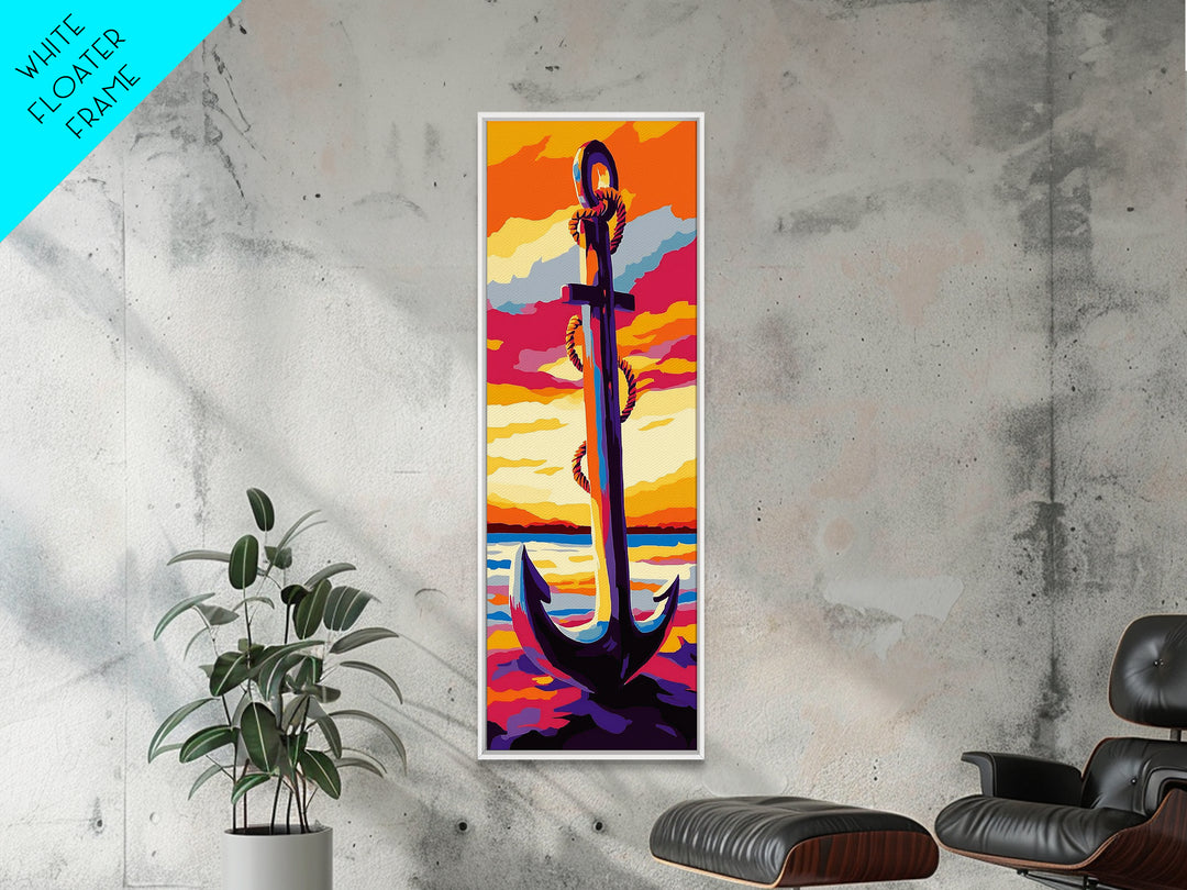 Nautical Anchor, Coastal Sunset, Bold Ocean Art, Vibrant Seaside Decor, Modern Beach House Art, Bedroom Wall Art, Canvas Print