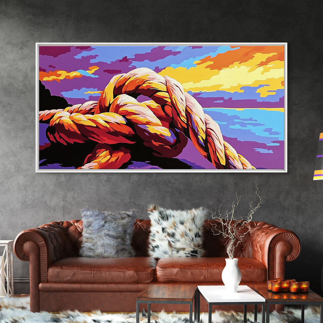 Nautical Knot, Ocean View, Coastal Decor, Framed Canvas Print, Sunset Seascape, Beach House Art, Sailing Gift, Maritime Theme