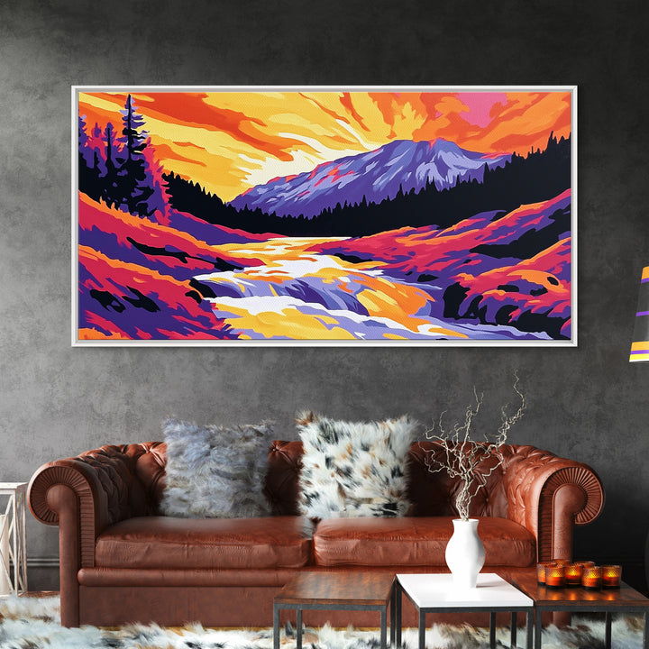 Ocean Cave, Sunset Glow, Coastal Escape, Nature Wall Art, Tropical Home Decor, Framed Canvas Print, Serene Seascape Painting