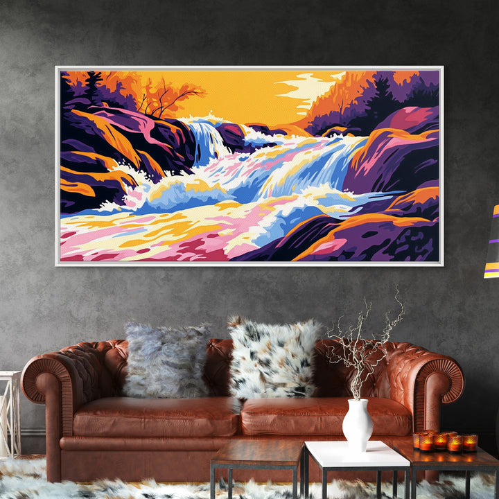 Mountain Wildflowers, Colorful Nature Scene, Sunset Glow, Vibrant Art, Scenic Landscape, Framed Canvas Print, Living Room Wall Art