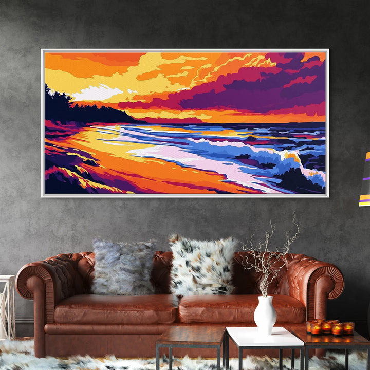 Ocean Sunset, Coastal Waves, Beach Wall Art, Canvas Print, Vibrant Seascape, Nautical Home Decor, Summer Art, Tropical Landscape
