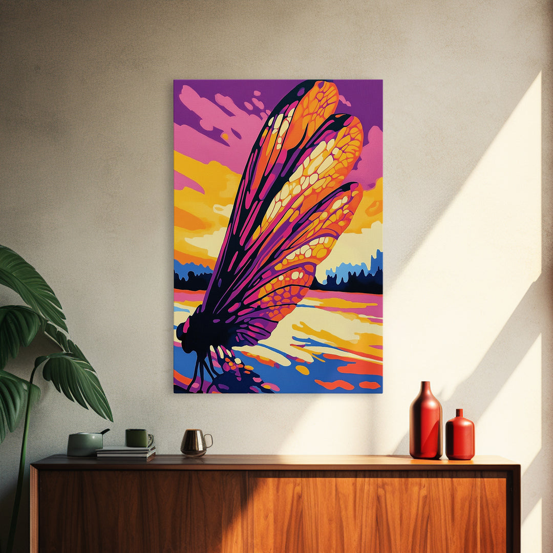 Butterfly Sunset, Reflection, Framed Canvas Print, Whimsical Nature Art, Boho Decor, Autumn Wall Art, Cozy Home Aesthetic, Rustic Living