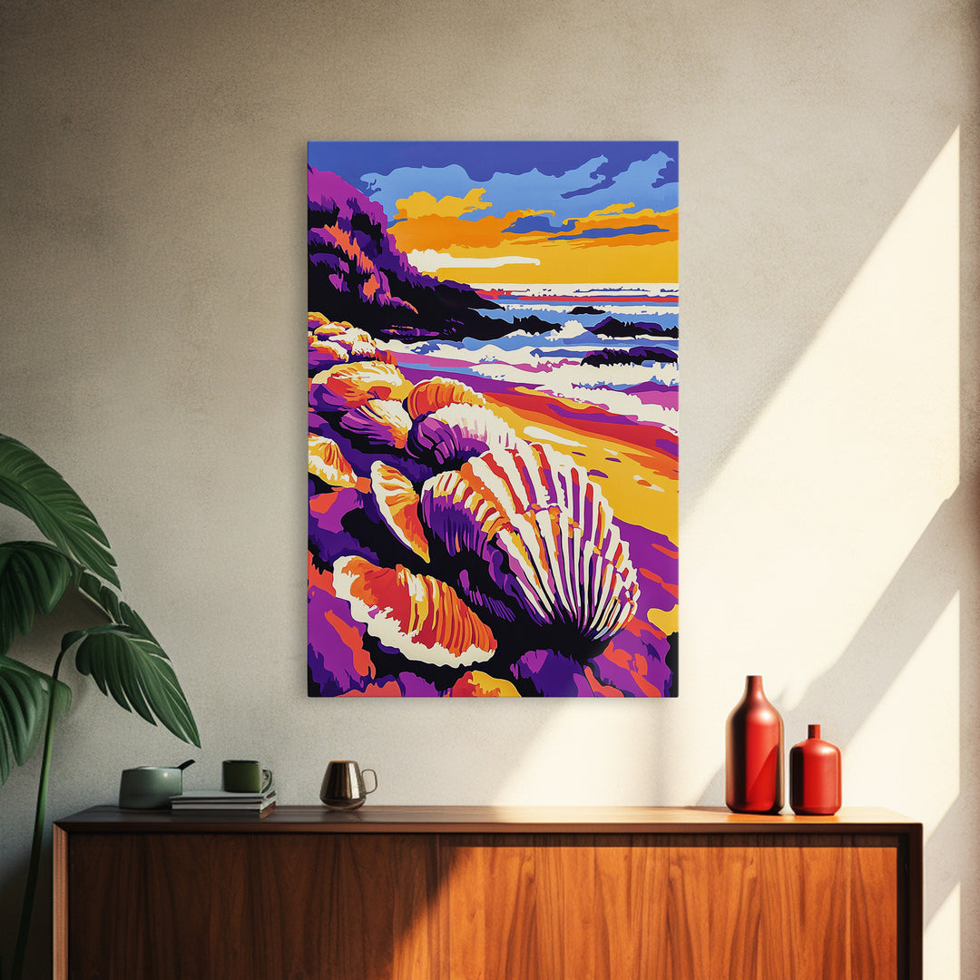 Ocean Shore, Shells, Beach, Waves, Canvas Print, Coastal Wall Art, Nautical Decor, Seaside Living, Bathroom Artwork, Summer Vibes