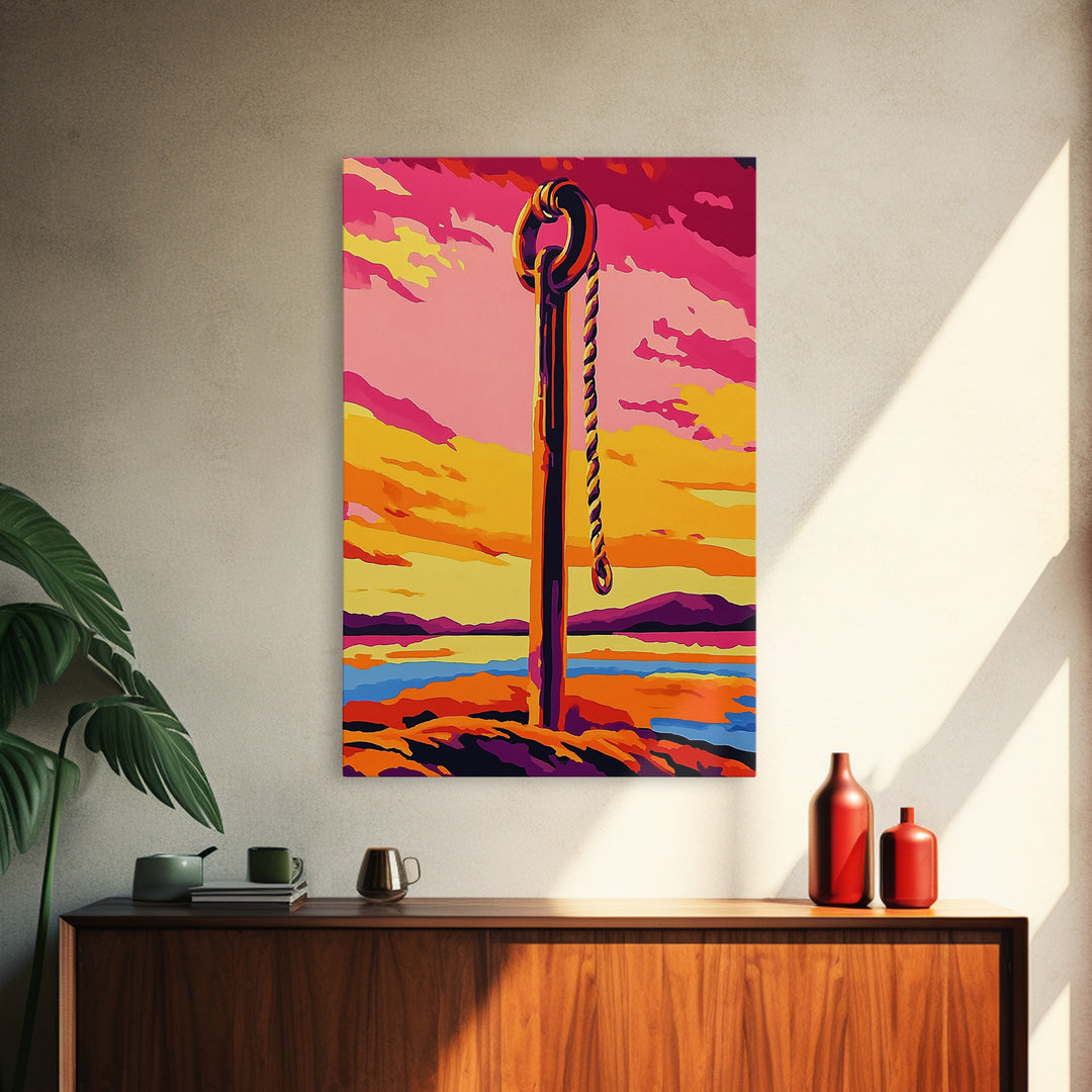 Nautical Rope, Coastal Decor, Beach House Art, Sunset Painting, Canvas Print, Living Room Wall Art, Boho Home Decor, Vibrant Landscape
