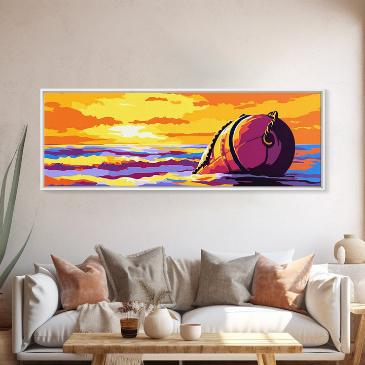 Ocean Sunset, Floating Buoy, Canvas Print, Nautical Art, Coastal Home Decor, Beach House Wall Art, Vibrant Seascape, Living Room Decor