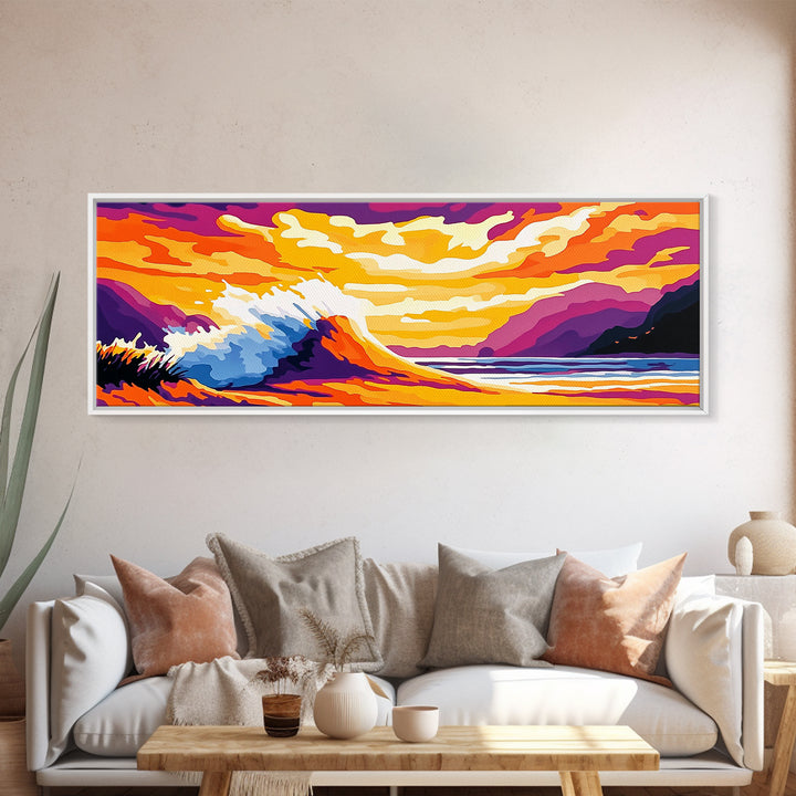 Ocean Wave, Sunset Beach, Vibrant Coastal Art, Canvas Print, Tropical Seascape Painting, Nautical Living Room Art, Surfing Wall Decor