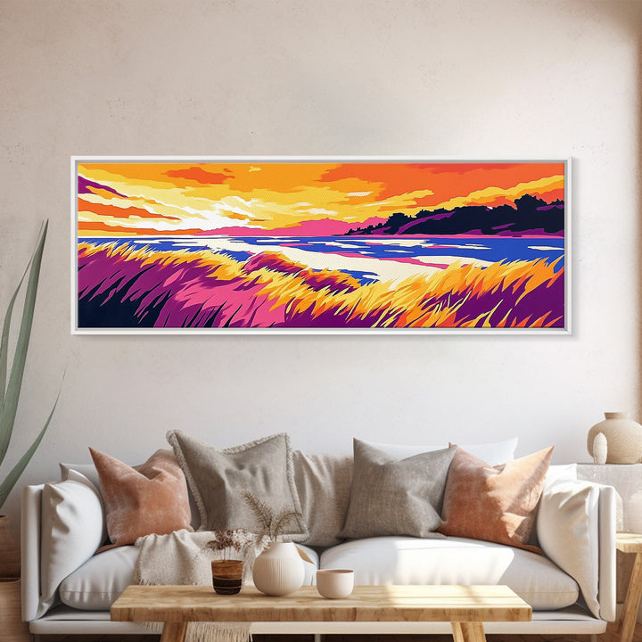 Coastal Grasses, Ocean Sunset, Canvas Print, Beach Art, Serene Landscape, Nautical Home Decor, Relaxing Wall Art, Living Room Decor