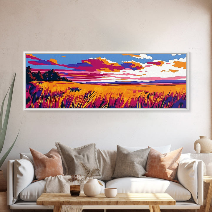 Autumn Fields, Sunset Landscape, Framed Canvas Print, Fall Wall Art, Vibrant Wall Decor, Rustic Home Decor, Large Canvas, Boho Art