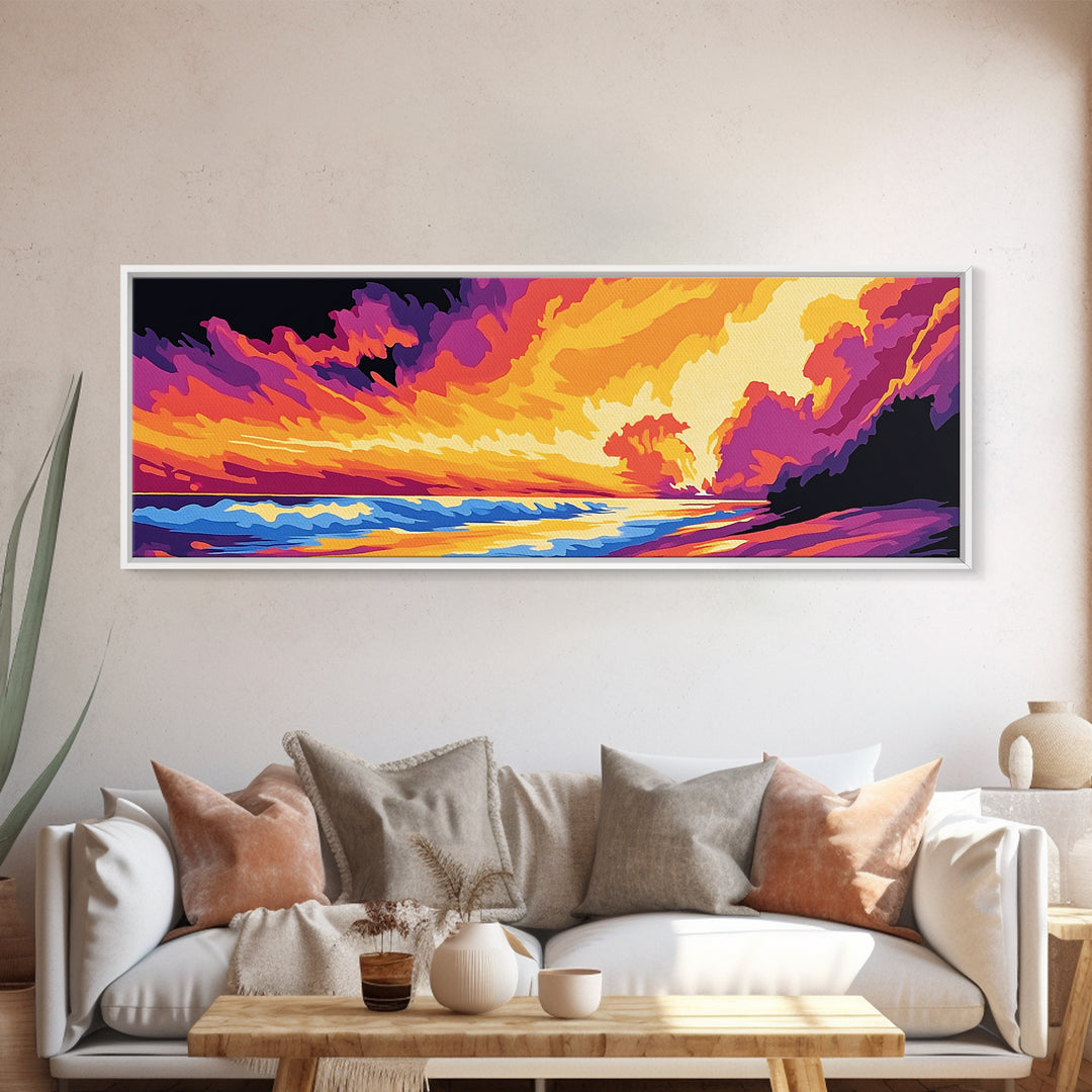 Ocean Sunset, Fiery Sky, Seascape Waves, Canvas Print, Beach House Wall Art, Coastal Home Decor, Vibrant Water Art, Summer Vibes