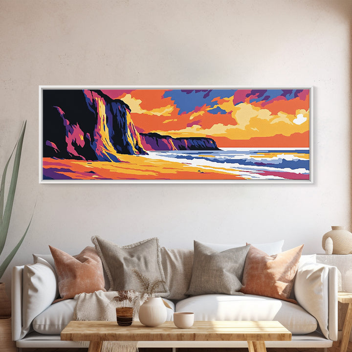 Ocean Sunset, Coastal Serenity, Beach House Art, Seascape Painting, Nature Wall Decor, Framed Canvas Print, Living Room Wall Art