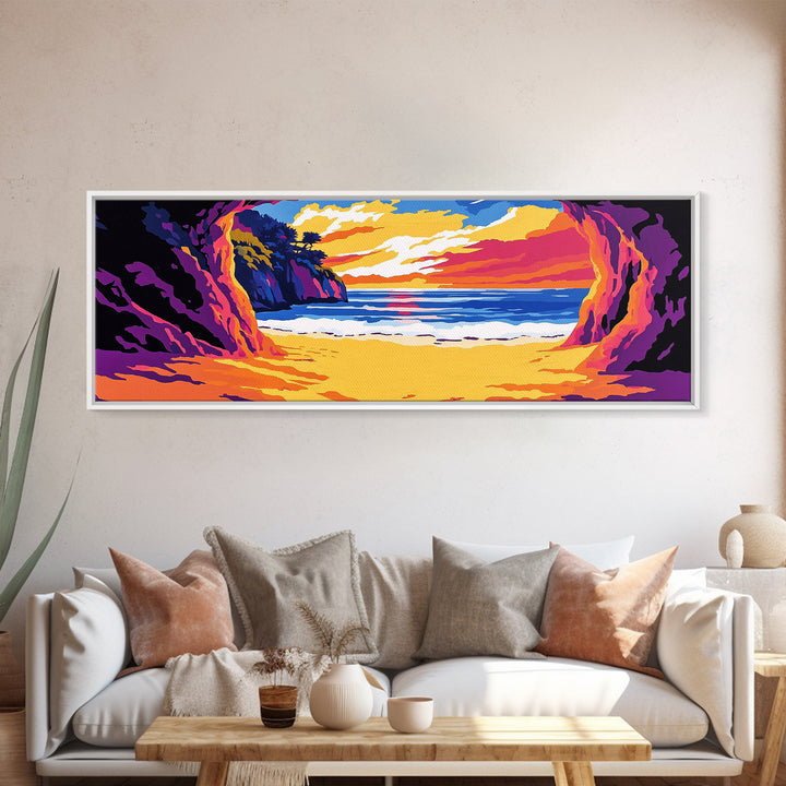 Ocean Cave, Hidden Beach, Coastal Retreat Art, Tropical Escape Print, Beach House Wall Decor, Framed Canvas Print, Vacation Home Art