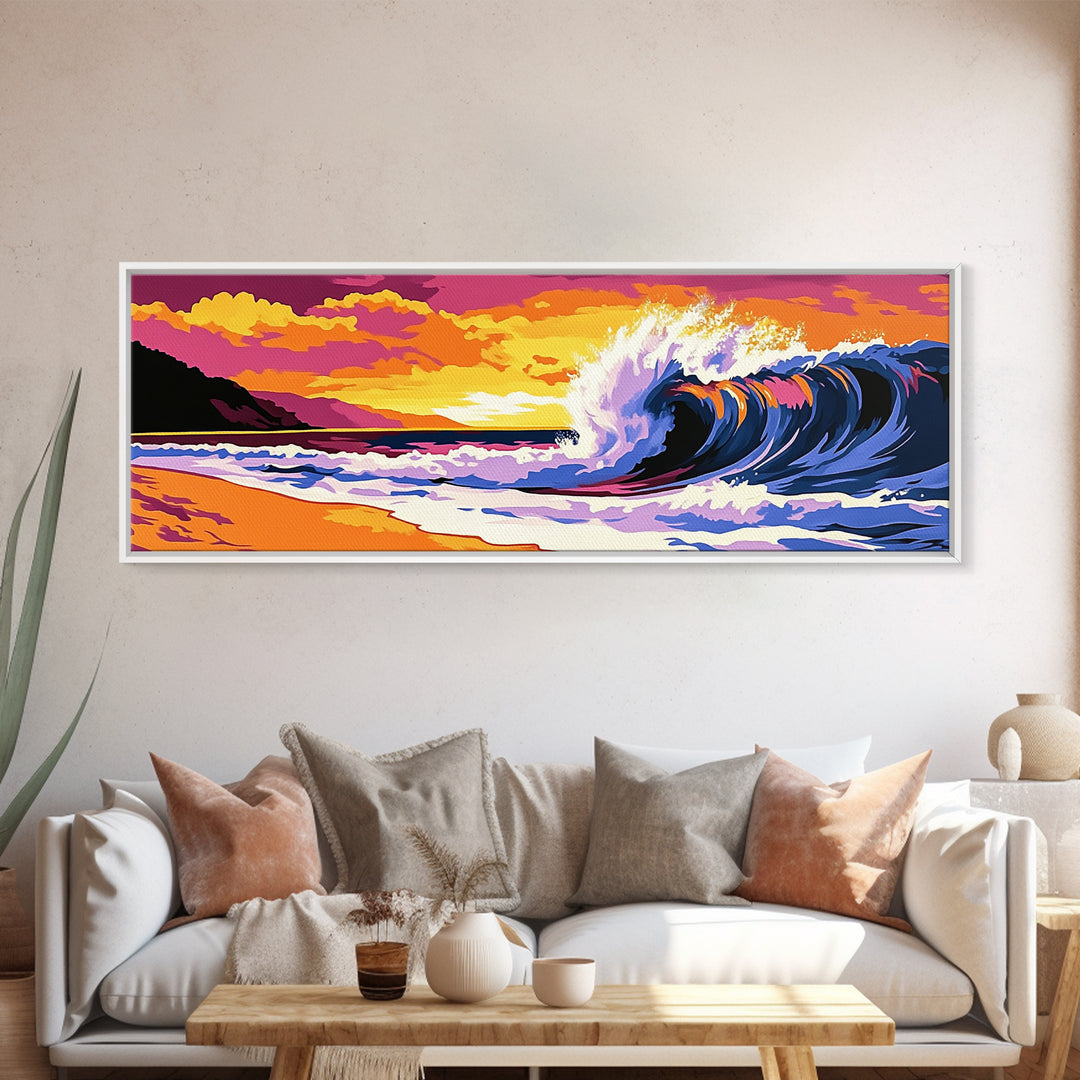Ocean Wave Painting, Beach Sunset Art, Surf Art, Coastal Wall Decor, Modern Seascape, Tropical Vibes, Beach House Art, Canvas Print