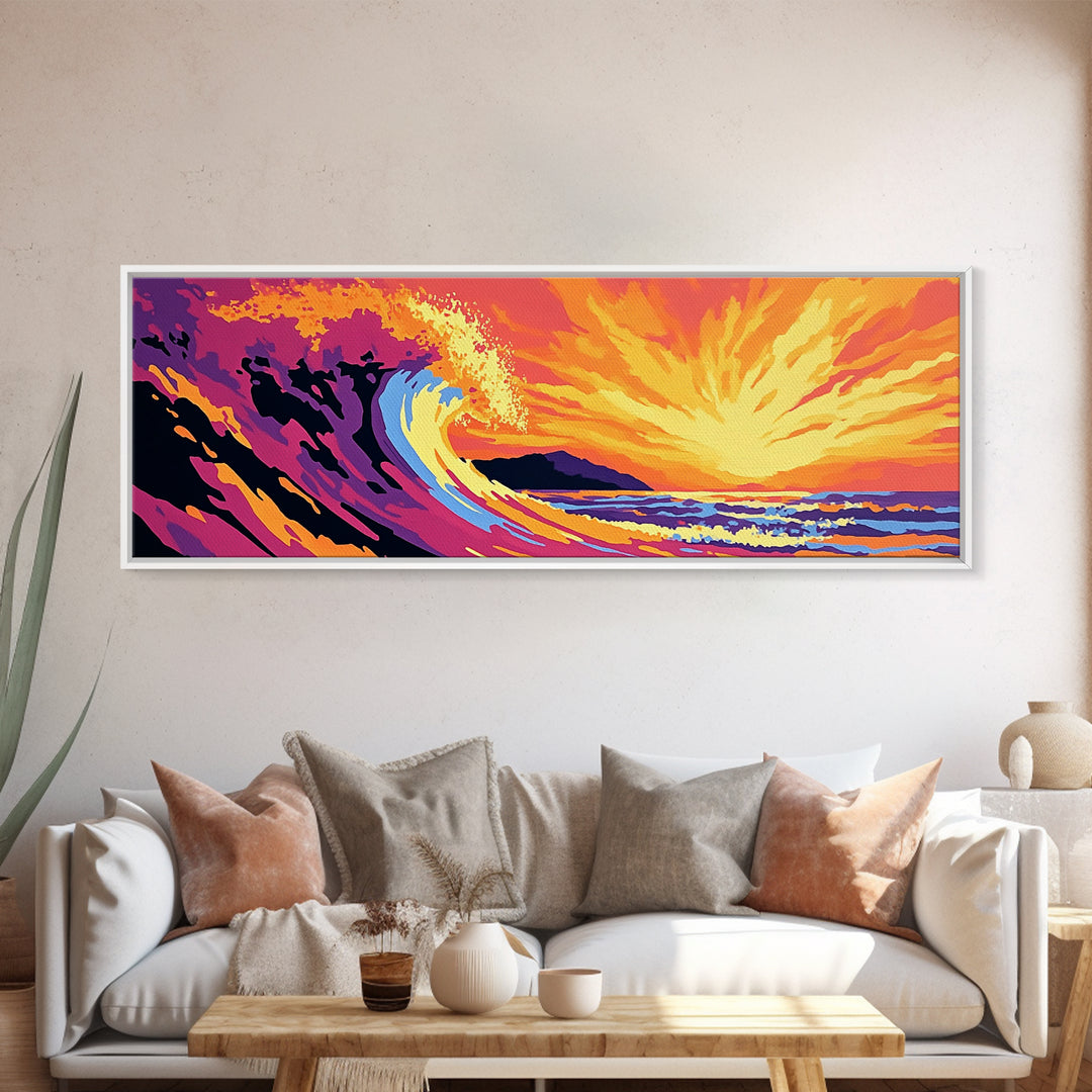 Ocean Wave, Sunset Seascape, Bold Coastal, Canvas Print, Beach Wall Art, Vibrant Surf Art, Tropical Home Decor, Water Movement