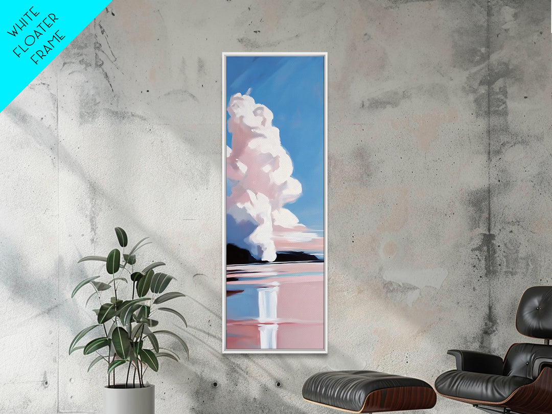 Cloud Reflection, Pink Sky, Blue Horizon, Framed Canvas Print, Minimalist Wall Art, Modern Decor, Living Room Art, Nature Print