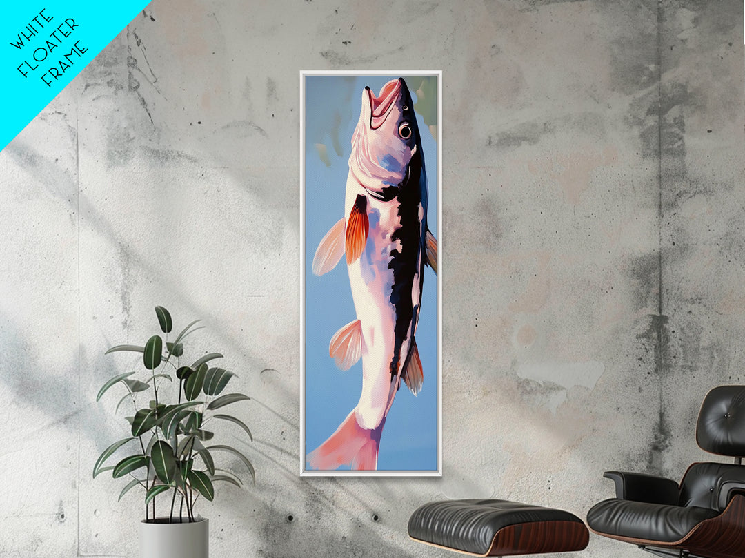 Abstract Fish, Minimalist Coastal, Blue and Pink Art, Framed Canvas Print, Modern Nautical Decor, Beach House, Kitchen Wall Art