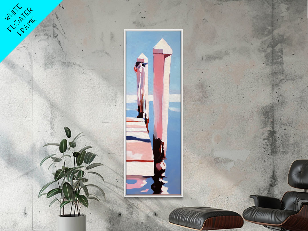 Dockside View, Ocean Reflection, Coastal Escape, Framed Canvas Print, Nautical Wall Art, Beach House Decor, Relaxing Home Aesthetic