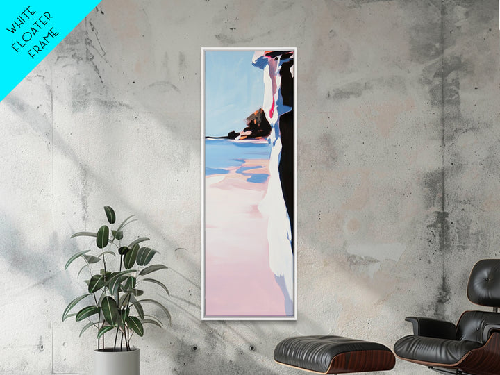 Cliffside Beach, Ocean View, Tranquil Seascape, Modern Coastal Decor, Nature-Inspired Art, Sunset Glow, Framed Canvas Print