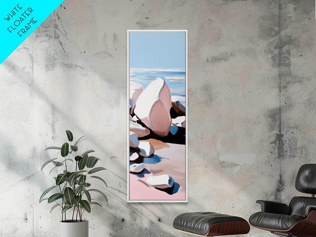 Coastal Rocks, Ocean Wall Art, Minimalist Seascape, Blue and White Decor, Beach House Aesthetic, Modern Landscape, Canvas Print