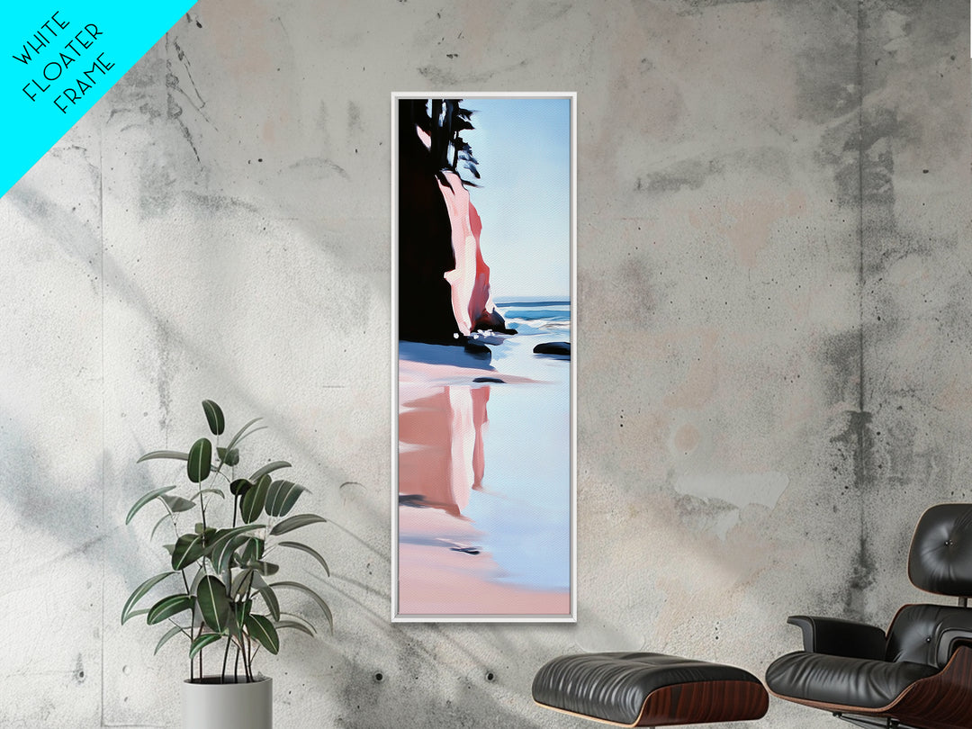 Clifftop Ocean View, Coastal Landscape Art, Serene Blue Decor, Nature Inspired Painting, Beach House Aesthetic, Framed Canvas Print