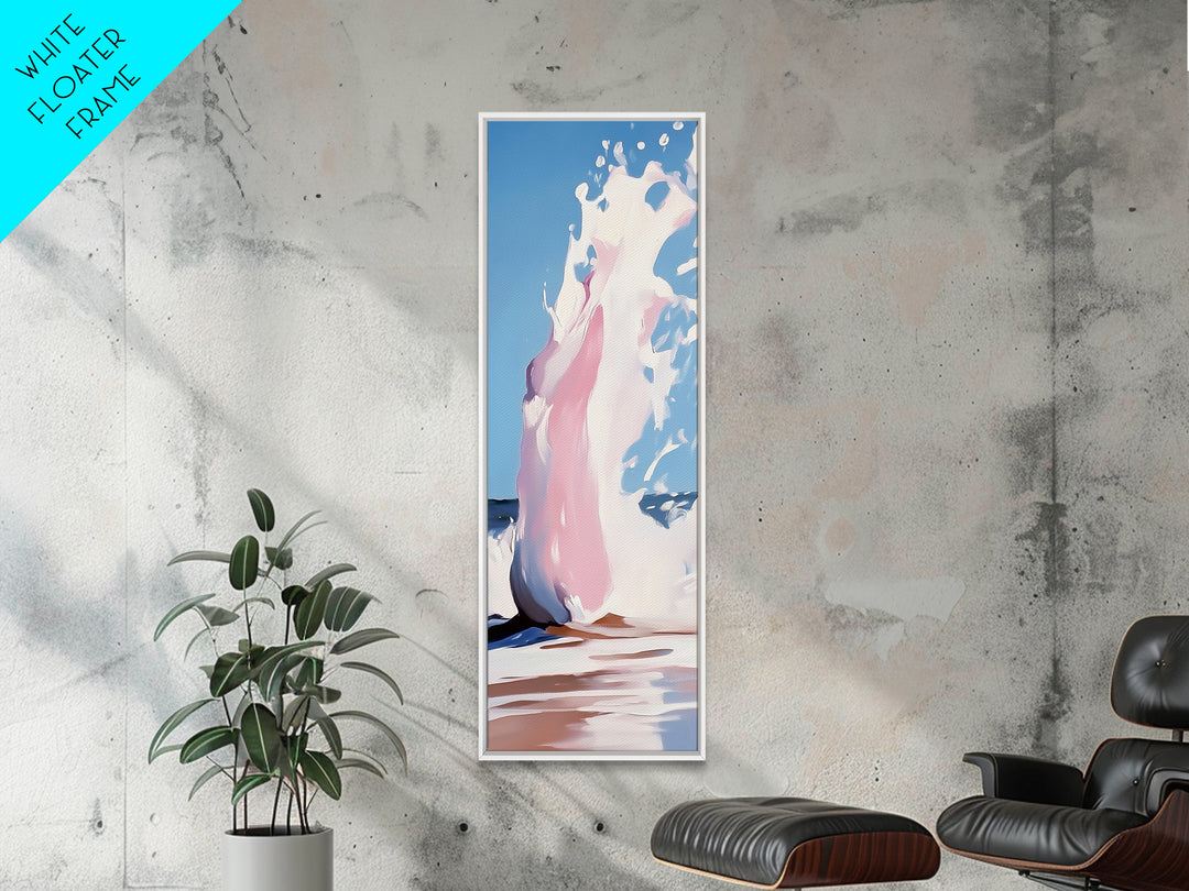 Ocean Wave Splash, Coastal Decor, Pink Beach Art, Framed Canvas Print, Modern Seascape, Minimalist Art, Bathroom Wall Art