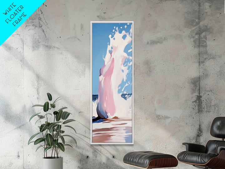 Ocean Wave Splash, Coastal Decor, Pink Beach Art, Framed Canvas Print, Modern Seascape, Minimalist Art, Bathroom Wall Art
