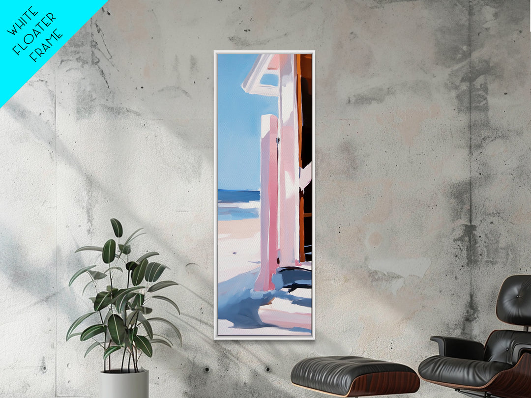 Beach Hut, Coastal Art, Ocean Wall Art, Seaside Retreat, Nautical Painting, Minimalist Beach Decor, Framed Canvas Print