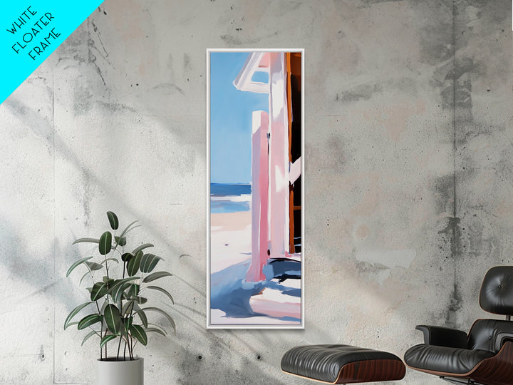 Beach Hut, Coastal Art, Ocean Wall Art, Seaside Retreat, Nautical Painting, Minimalist Beach Decor, Framed Canvas Print