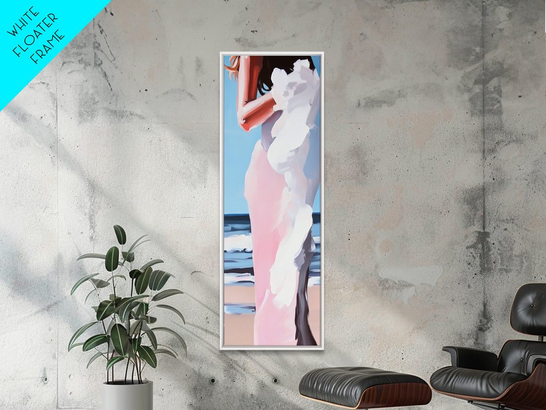 Beach Bride, Ocean Fashion, Elegant Woman, Framed Canvas Print, Coastal Wall Art, Soft Feminine Aesthetic, Living Room Wall Art