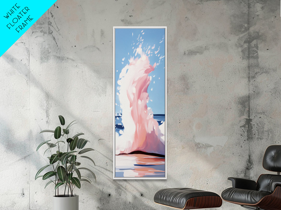 Ocean Splash, Coastal Abstract, Surreal Wave, Framed Canvas Print, Minimalist Seascape, Living Room Wall Art, Dreamy Blue and Pink