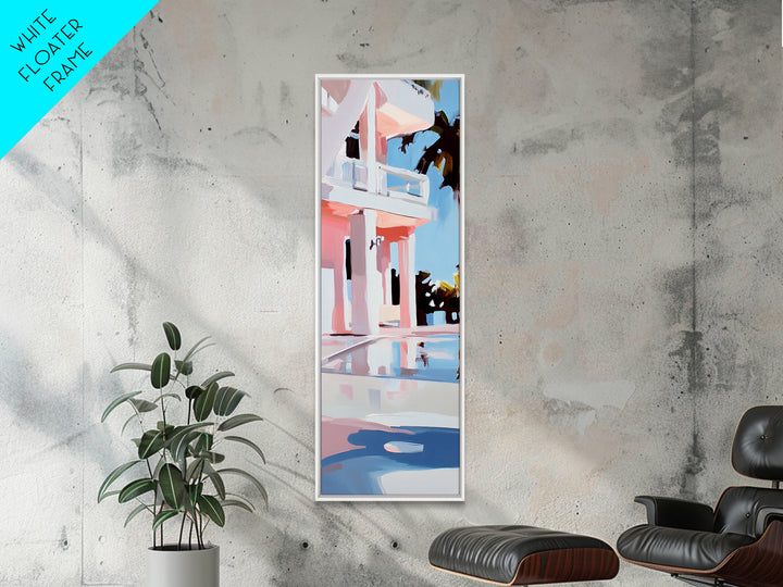 Modern Villa, Coastal Home, Palm Tree Art, Framed Canvas Print, Contemporary Architecture, Living Room Wall Art, Tropical Decor